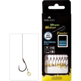 Przypon Mikado MF z gumką hak bez zadziora #12 plecionka 0,12mm/10cm 8szt